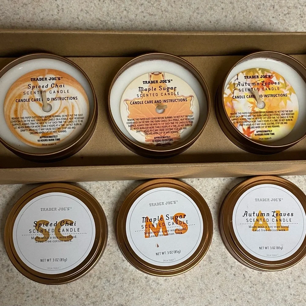 Trader Joe’s Fall Candle Tin Trio | Autumn Leaves Maple Sugar Chai NIB
